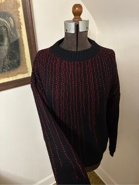 Rare! Vintage College Point Sweater with Metallic Red Stitch Detail
